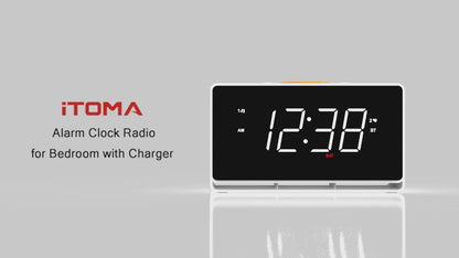 Alarm Clock Radio, 1.4" White LED Display Clock with Bluetooth, FM Radio, Dual Alarm, Sleep Timer, Snooze, Auto & Manual Dimmer, USB Charger and Night Light iTOMA 718